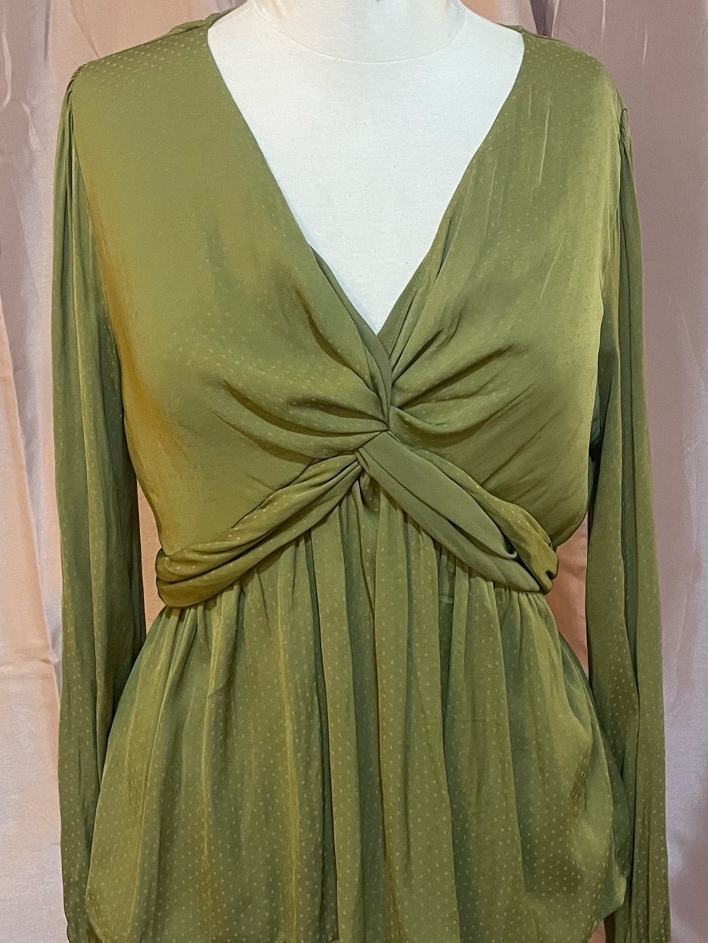 Twist-Front Olive Long Sleeve Women’s top